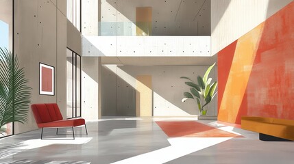 Poster - minimalist concrete interior with modern abstract architecture illustration