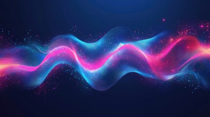 Poster - futuristic digital data transfer concept featuring vibrant pink and blue swirling lines creating a d