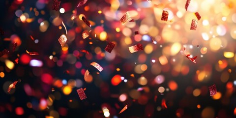 Wall Mural - Festive confetti shapes descend through a bokeh illuminated background