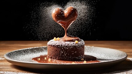 Poster - Artisan chocolate lava cake with flowing molten heart, softly lit and sugar sprinkled