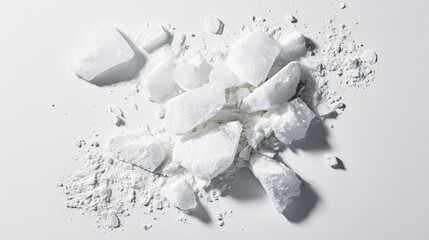 Poster - Crushed ice in irregular shapes on clean white backdrop, bright lighting for clarity