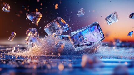 Poster - Detailed close-up of crushed ice chunks, shimmering surface with frost highlights