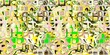© Limolida Studio - Abstract blotched random mosaic shape square seamless border pattern. Dense grungy mottled effect fabric texture design with tileable banner print. For speckled impressionism style ribbon trim edge.