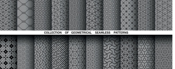 Poster - Geometric set of seamless black and gray patterns. Simple vector graphics