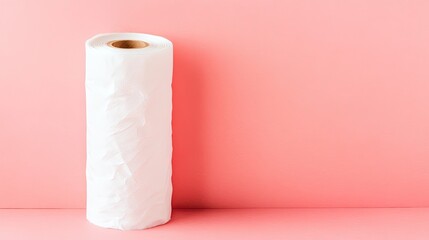 Poster - White Paper Roll on Soft Pink Background with Minimalist Aesthetic