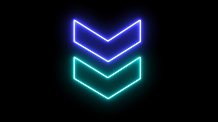 Poster - Glowing neon blue down swipe arrow icon. Abstract neon flash lightning arrow downloading