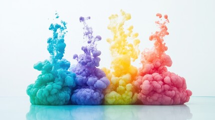 Poster - Colorful Smoke Clouds in Soft Pastel Shades Against White Background