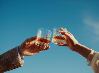 toasting with alcoholic drinks under a clear sky