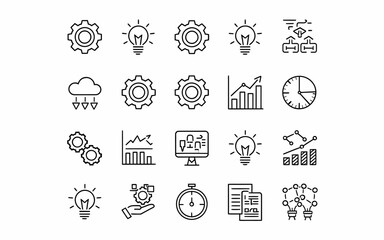 Poster - Black and white line drawing of business and management concept icons vector