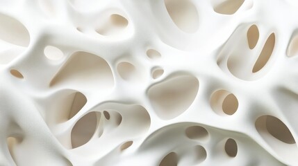 Poster - Abstract white porous texture with varied openings, creating a soft, organic appearance