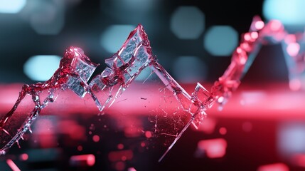 Poster - Shattered glass creates an abstract pattern with red lighting in a modern digital art composition