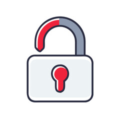 Poster - Unlock Icon with Open Padlock in Flat Design  
