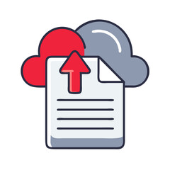 Poster - Cloud Upload Icon with Document and Arrows in Modern Style  