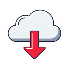Poster - Cloud download icon with downward arrow in a modern flat style  