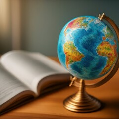 a globe in the open booka book