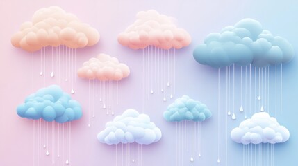 Aufkleber - Colorful pastel clouds with soft rain on a neutral background create a soothing atmosphere for relaxation and calmness at any time of day