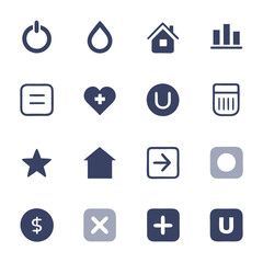 Poster - Collection of sixteen hand-drawn interface icons set on white