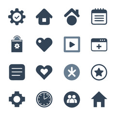 Poster - Collection of simple dark blue general icon set