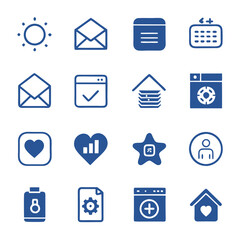 Poster - Blue Vector Icons Set: Interface, Email, Schedule, and More