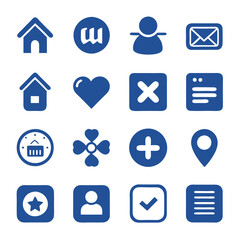 Poster - Collection of sixteen blue outlined interface icons isolated