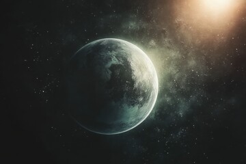 Poster - beautiful view of a distant planet in a starry galaxy with cosmic elements
