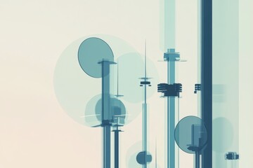 Poster - Abstract structures featuring circular and vertical elements against a soft gradient background