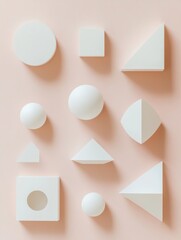 Leinwandbilder - Simple white geometric shapes arranged on a soft pastel background featuring clean lines and a minimalistic design, ideal for modern aesthetics