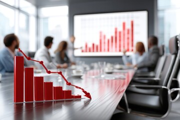 Poster - an office boardroom featuring a downward trending chart with business professionals in the backgroun