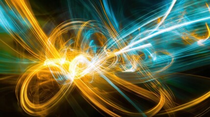Poster - A vibrant abstract image featuring swirling patterns of blue and orange light against a dark background, creating a dynamic visual effect.