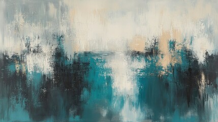 Poster - Abstract artwork featuring a blend of teal and gray tones, evoking a serene, dreamy atmosphere with textured brush strokes and a soothing composition.