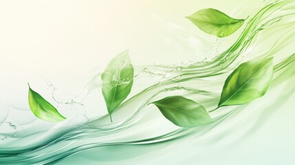 Poster - Recycling icon made from flowing water and green leaves, symbolizing eco-friendliness and sustainability in nature