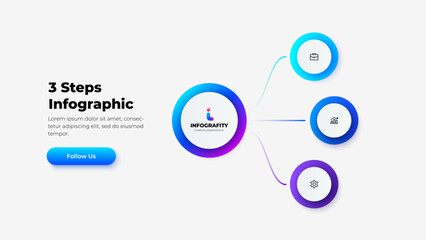 Poster - Infographic showcasing a three step business workflow with gradient circular elements and icons. Ideal for corporate visual presentations, data overviews, and workflow documentation