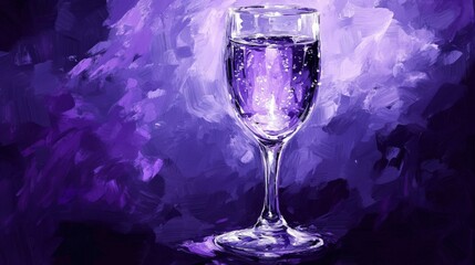 Poster - A beautifully painted glass of water reflecting purple hues in an artistic background