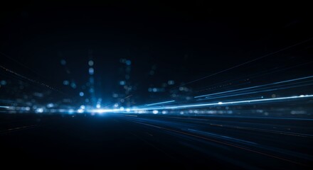Poster - A blue lighted cityscape with a bright blue line in the middle