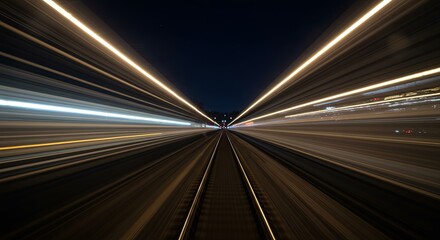 Aufkleber - A blurry image of a train track with a dark sky in the background
