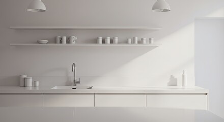 Poster - A kitchen with a sink and a white countertop