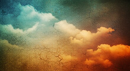 Poster - A colorful sky with clouds and a textured background