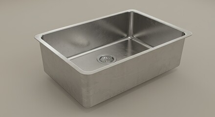 Poster - A silver sink with a silver drain