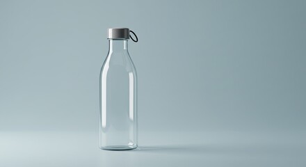 Aufkleber - A clear bottle with a silver cap sits on a table