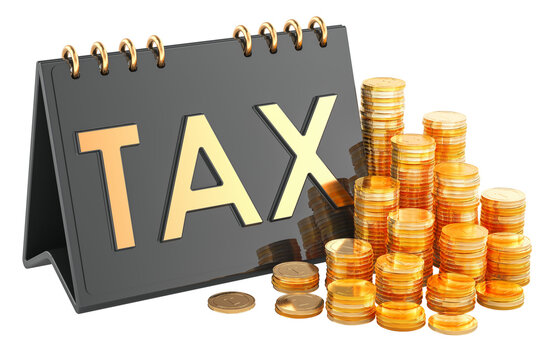 Tax concept with golden coins. 3D rendering isolated on transparent background