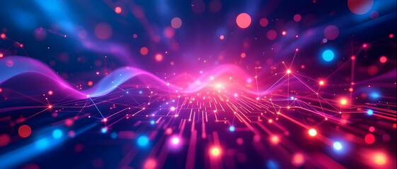 Fototapete - Abstract Futuristic Network: Glowing Pink and Blue Digital Connections