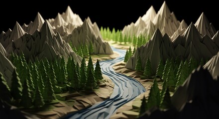 Poster - A mountain range with a river running through it