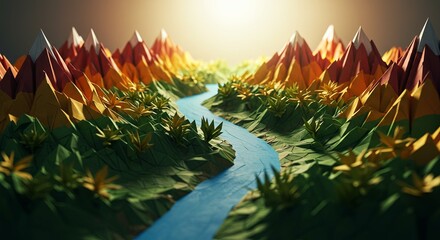 Poster - A mountain range with a river running through it