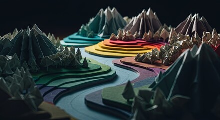 Poster - A paper mountain range with a river in the middle