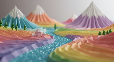 Aufkleber - A colorful landscape with a river running through it