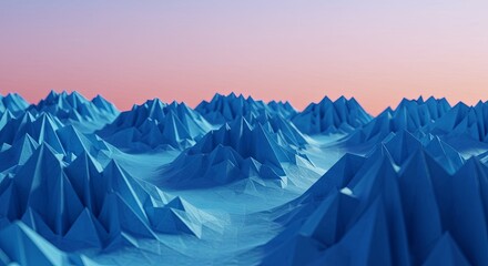 Poster - A blue mountain range with a pink sky in the background