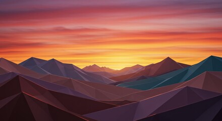 Poster - A mountain range with a sunset in the background
