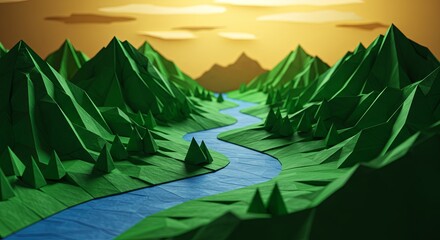 Poster - A mountain range with a river running through it