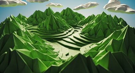 Poster - A mountain range with a green valley in between