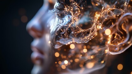 Poster - Human-like figure with glowing energy patterns on its face in a dark setting